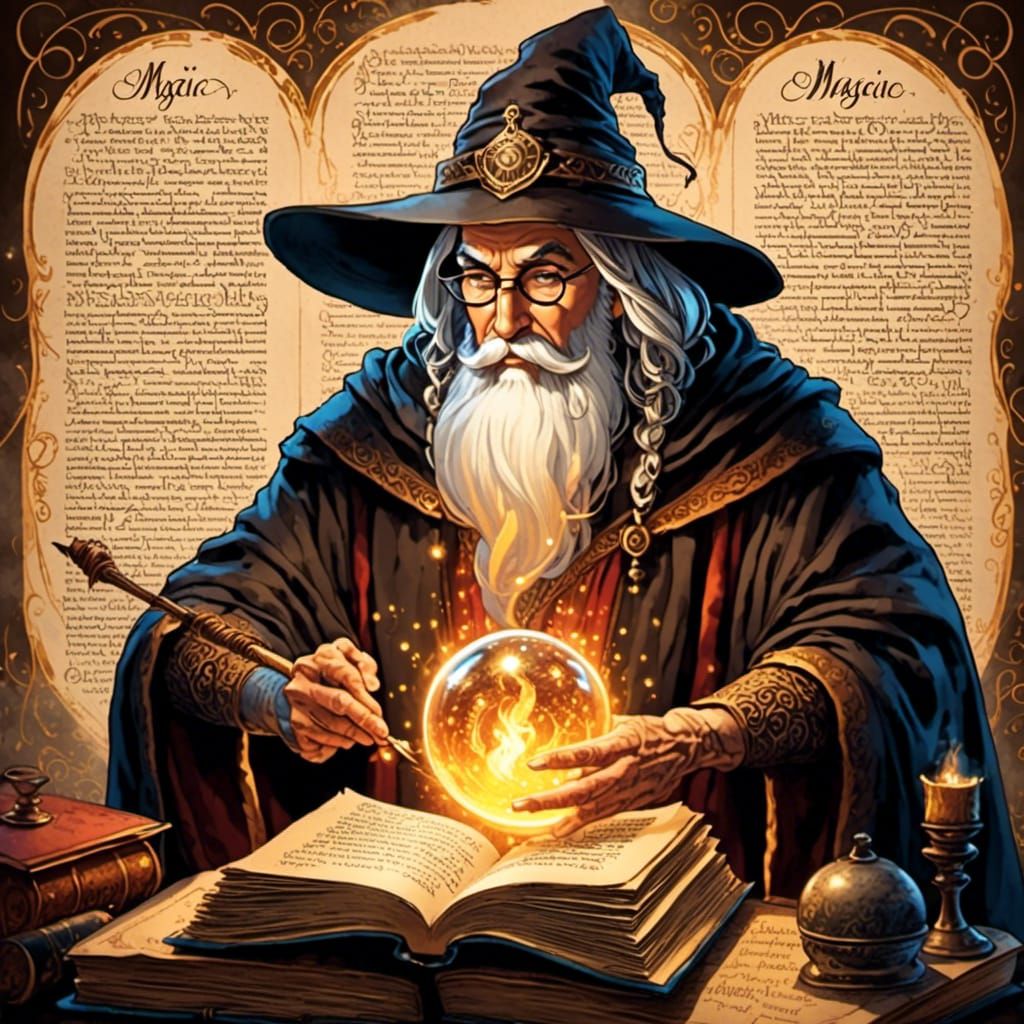 Handsome Wizard in Mystical Study with Magic Orb