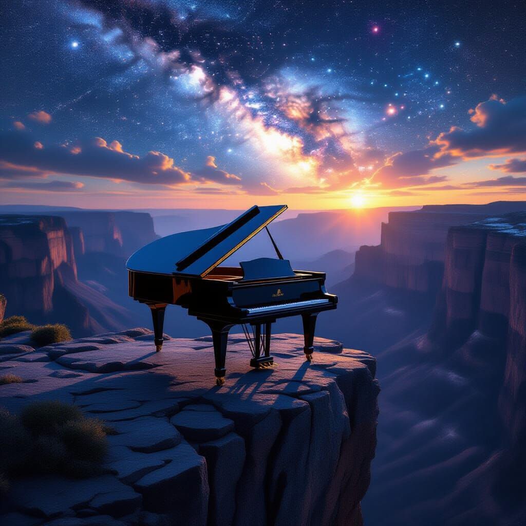 Obsidian Grand Piano on Cosmic Cliff Edge