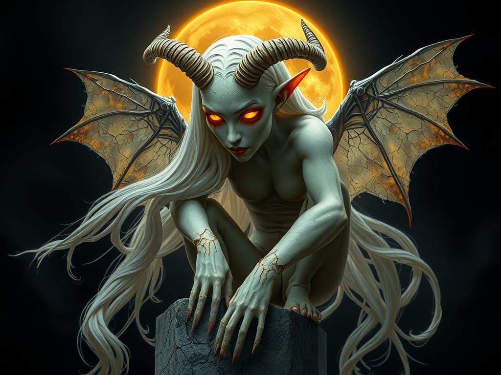 Ethereal Goddess with Angelic and Demonic Features