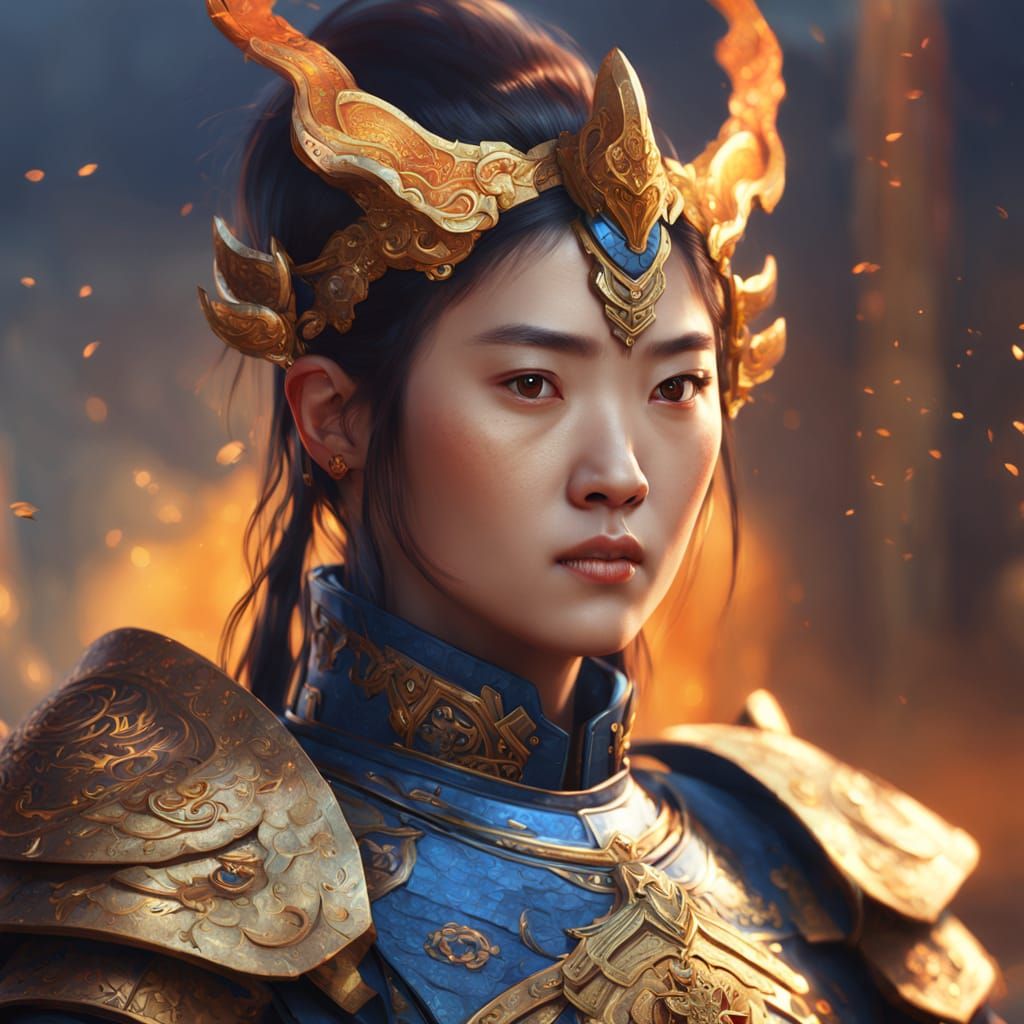 Fantasy Portrait of Armored Woman in Oil Painting Style