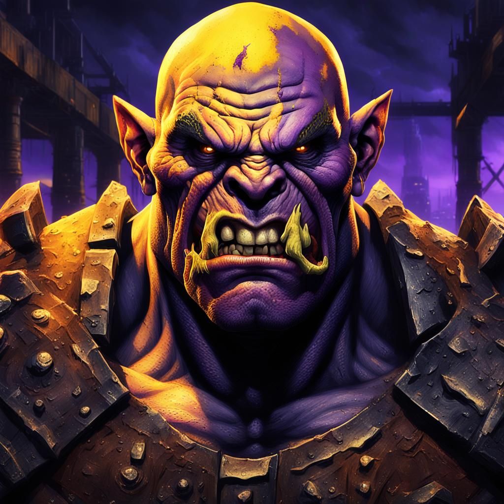 Bald Ork Portrait in Dark Fantasy Style