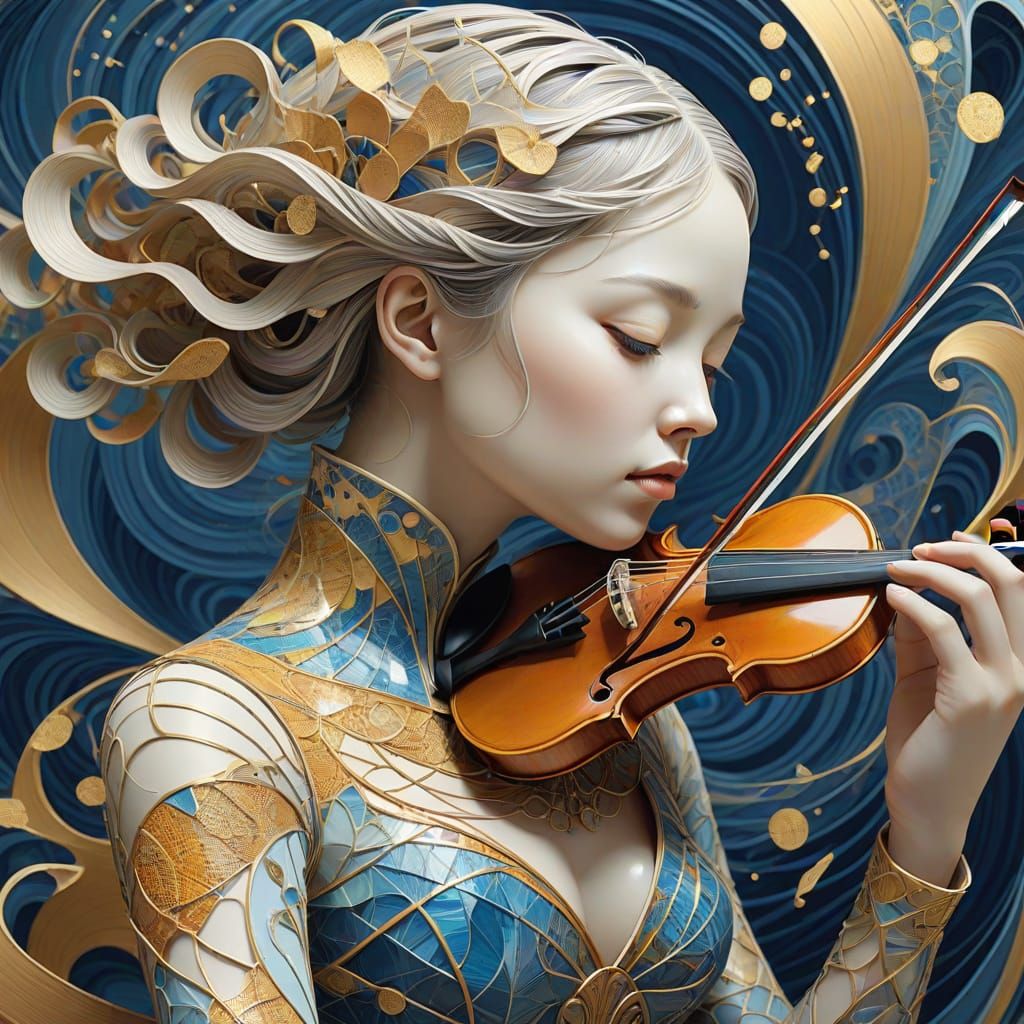 Abstract Violinist in Modernist Fantasy Style