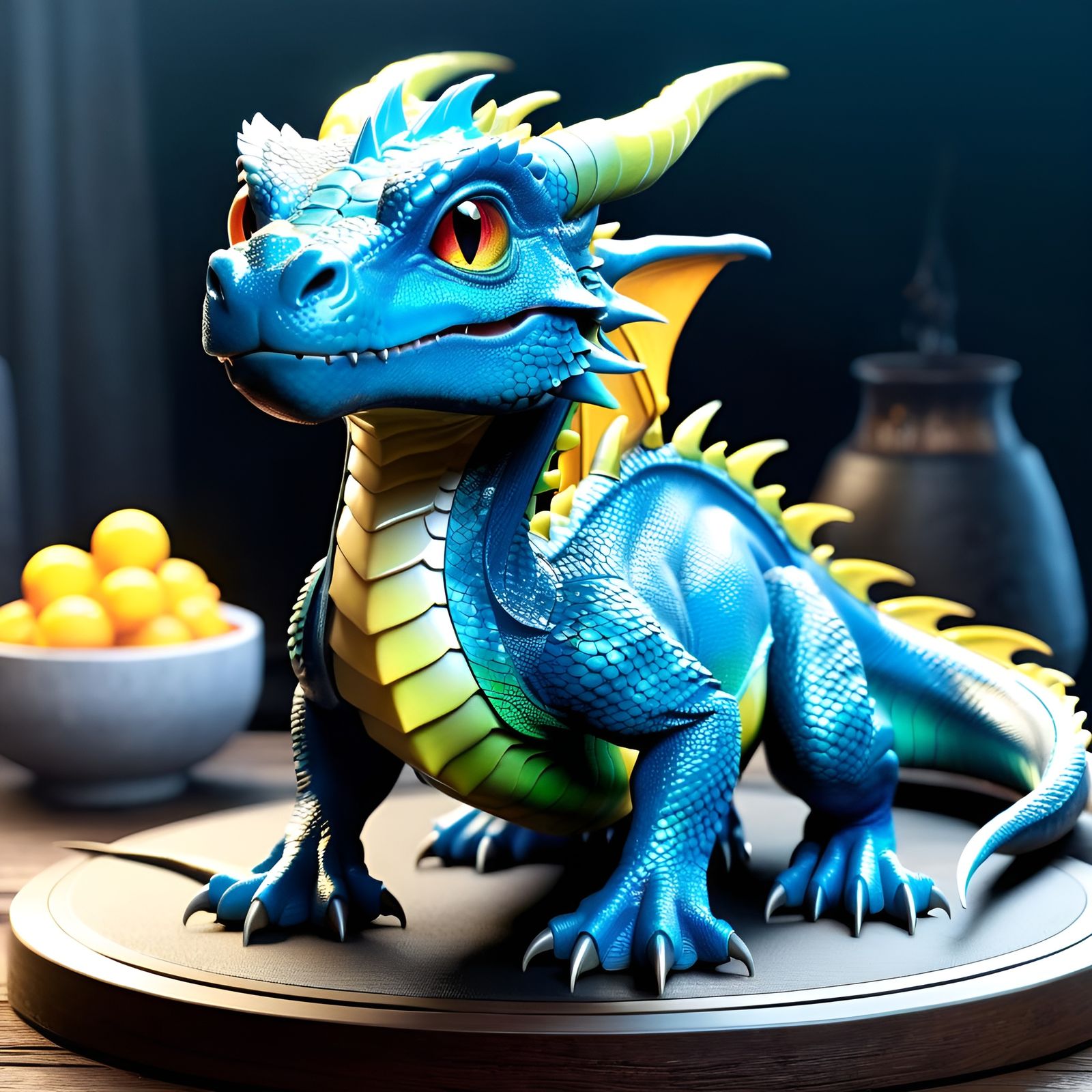 Adorable Cerulean Dragon Portrait in Digital Art Style