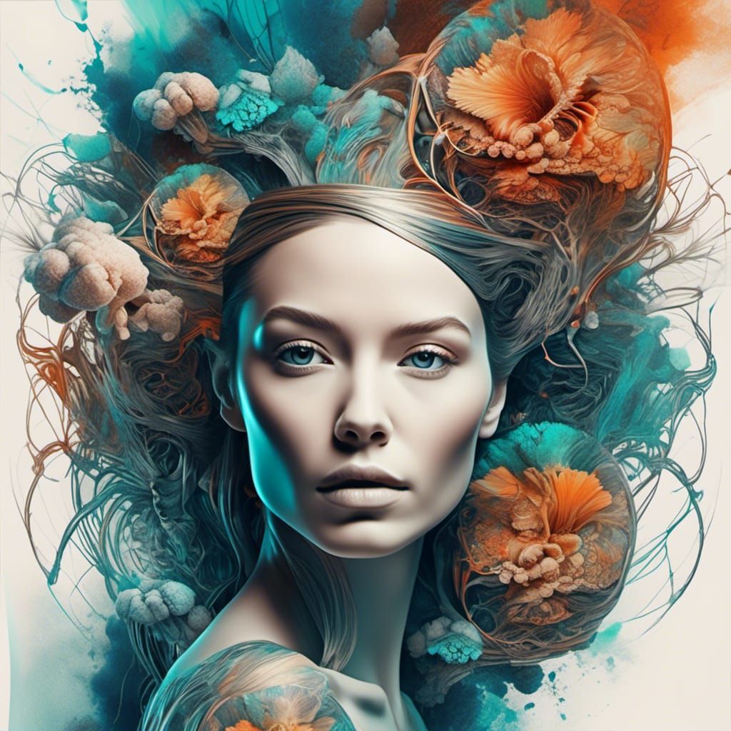 Surreal Double Exposure Portrait with Mycelium Details