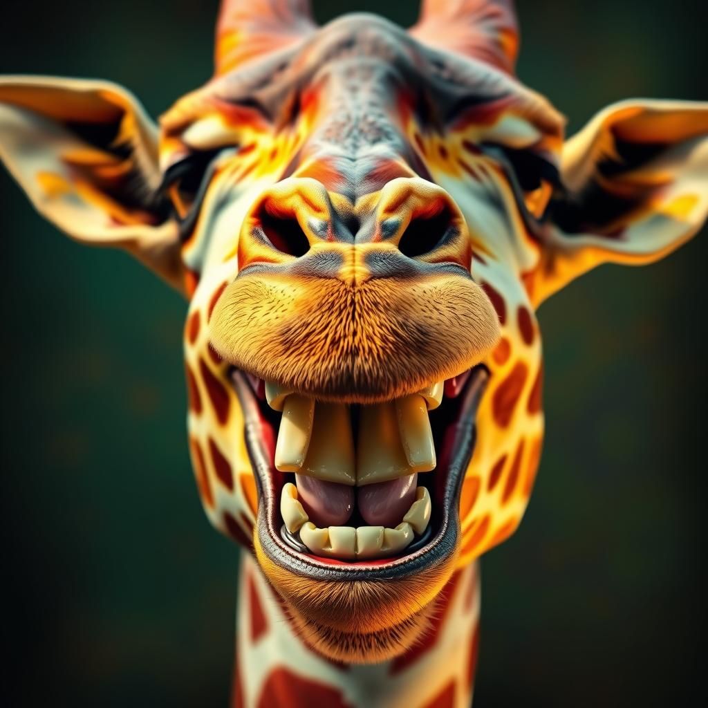 Laughing Giraffe: Surreal Close-up in Psychedelic Colors