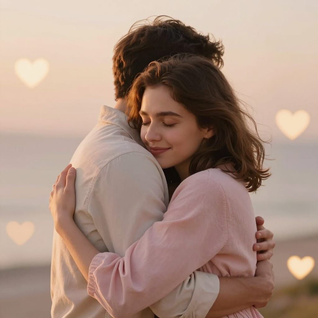 Loving Couple Shares Heartwarming Hug in Romantic Impression...