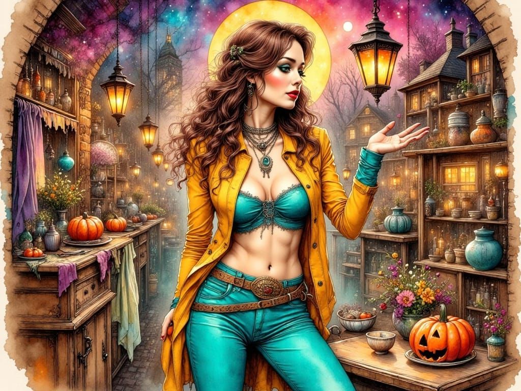 Woman in Harem Outfit at Halloween Party