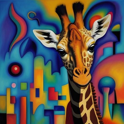 Abstract Cubist Giraffe in Neo-Impressionist Style