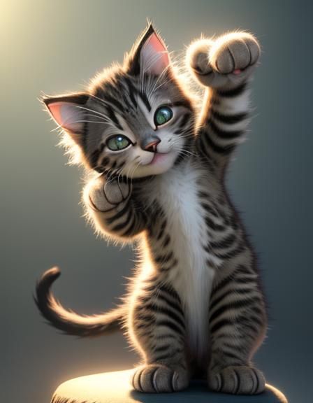 Sleepy Kitten Stretching: 3D Digital Art