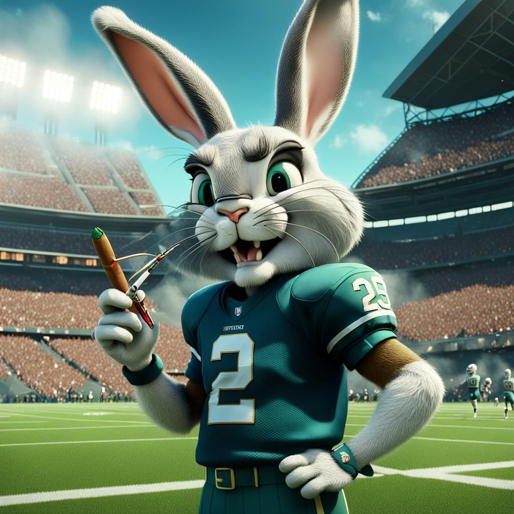 Bugs Bunny as Football Player, Detailed Matte Painting