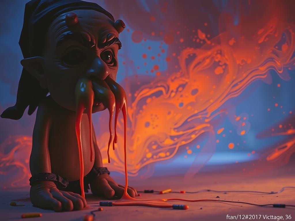 Distorted Gnome in a Flickering Studio