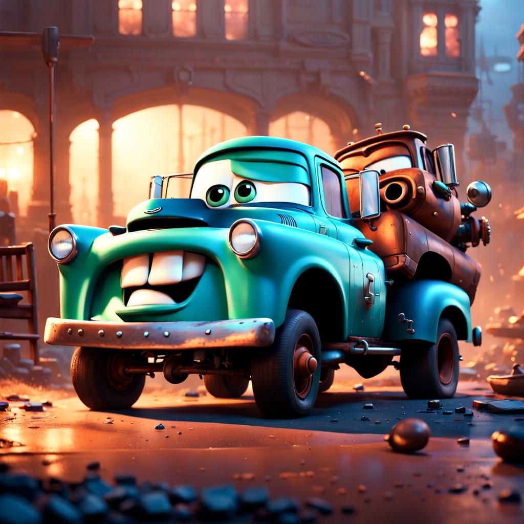 Mater from Cars Crying, Digital Pixar-Style Render