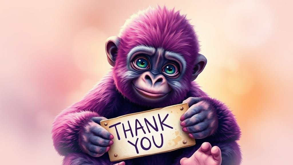 Whimsical Baby Gorilla in Vibrant Purple, Radiating Joy and ...