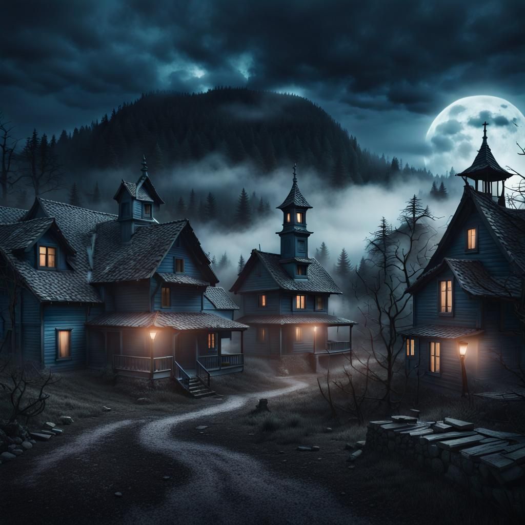 Eerie Blue Glow in Haunted Mountain Village