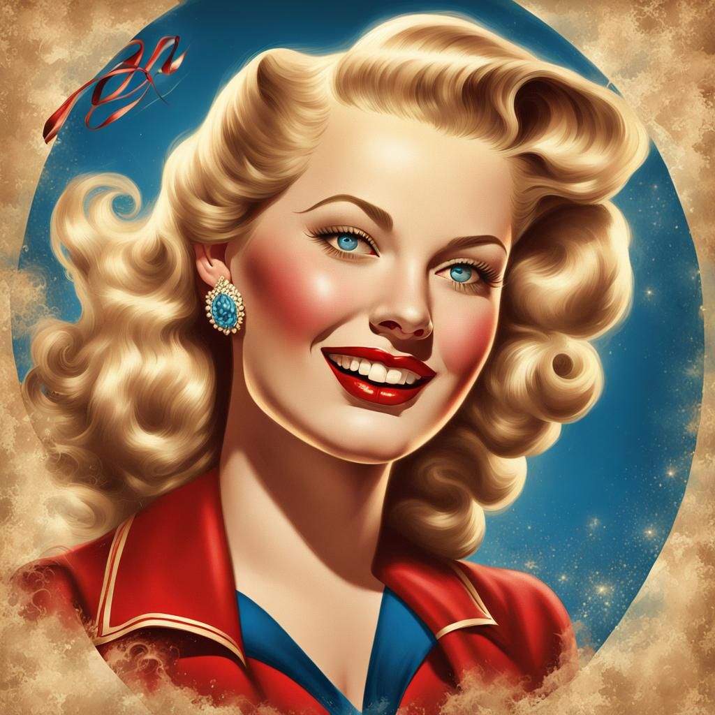 Voluptuous Blonde in 1940s Pin-up Illustration