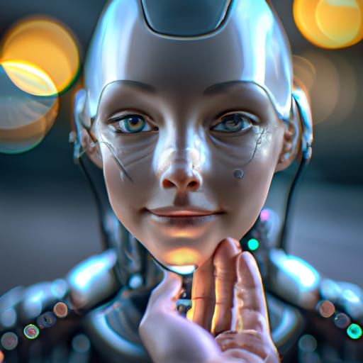 Cyborg Girl Unveiling AI Face in Photorealistic Style