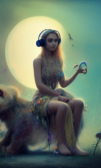 Goddess with Headphones and Infinity Symbol: Hyper-Realistic...