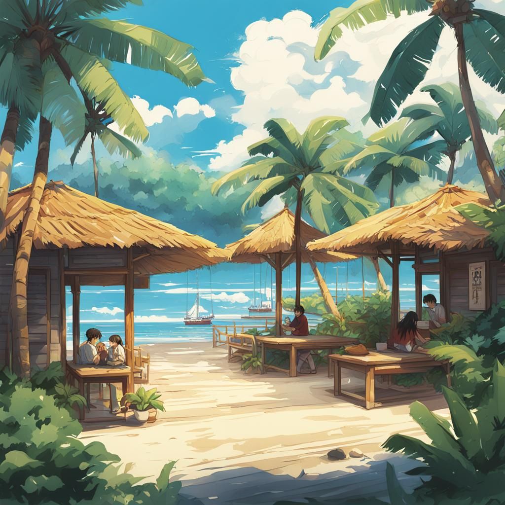 Tropical Bali Beach Resort in Anime Style