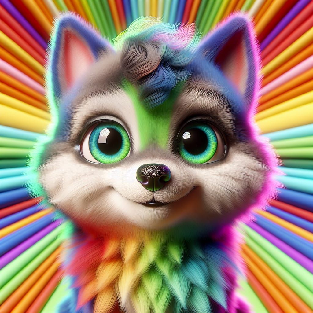 Adorable Multicolored Wolf Cub in 3D Digital Art