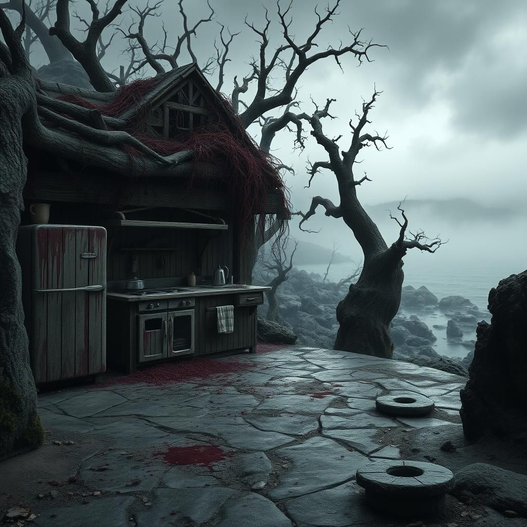 Derelict Kitchen in Dark Surrealist Style