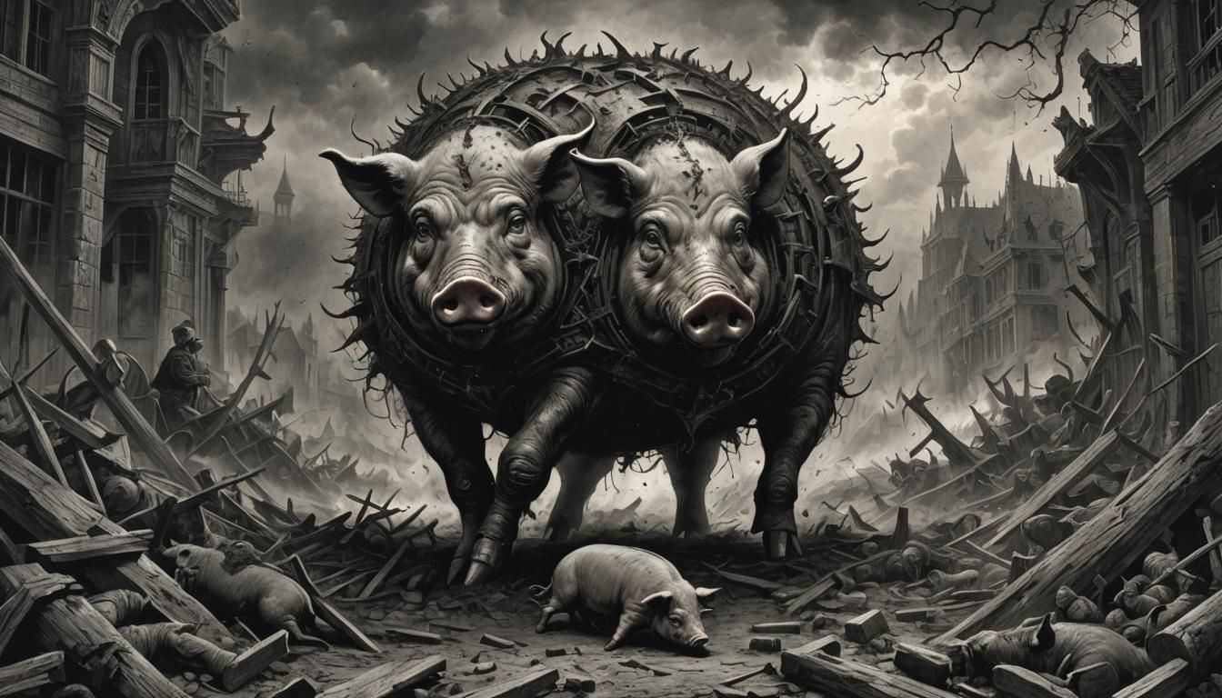 Terrifying Pig of Destruction in Gothic Horror Style