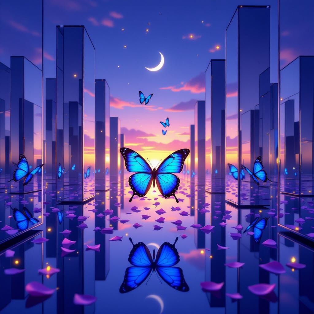 Butterfly in Mirrored Maze at Twilight