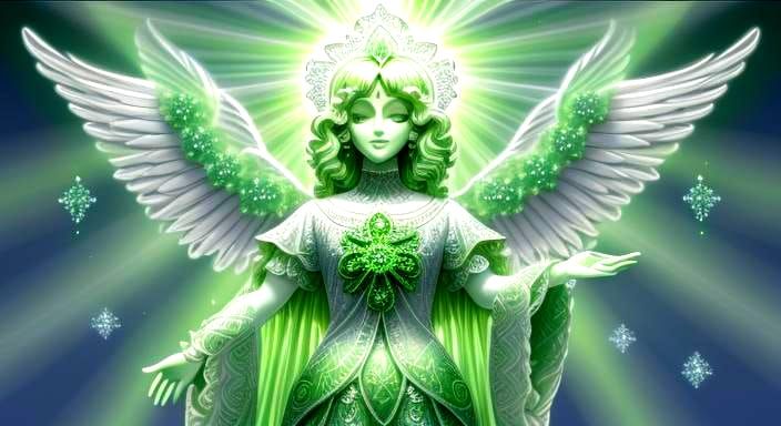 Glowing Green Shamrock Angel with Diamonds