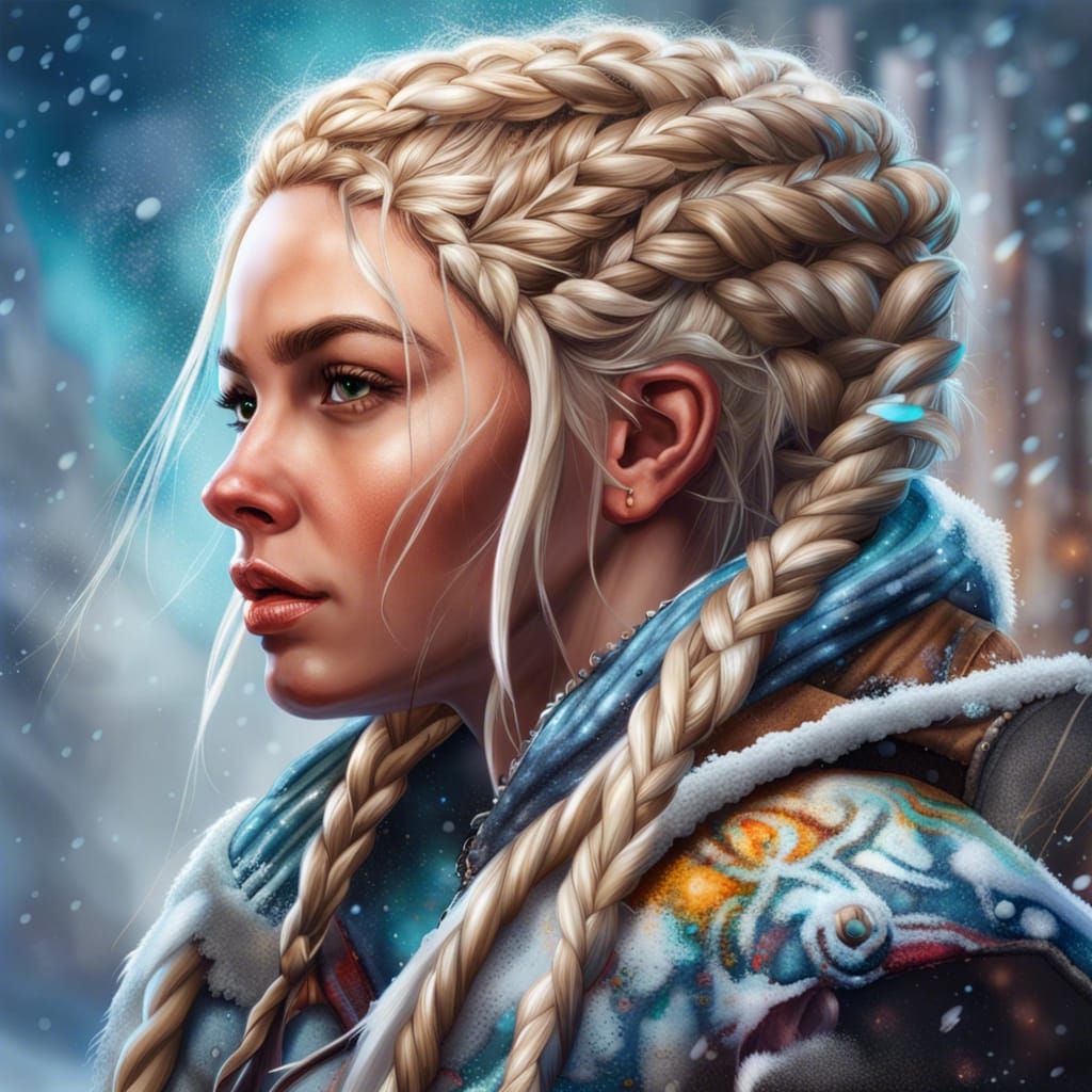Fantasy Winter Portrait of a Blonde Hunter