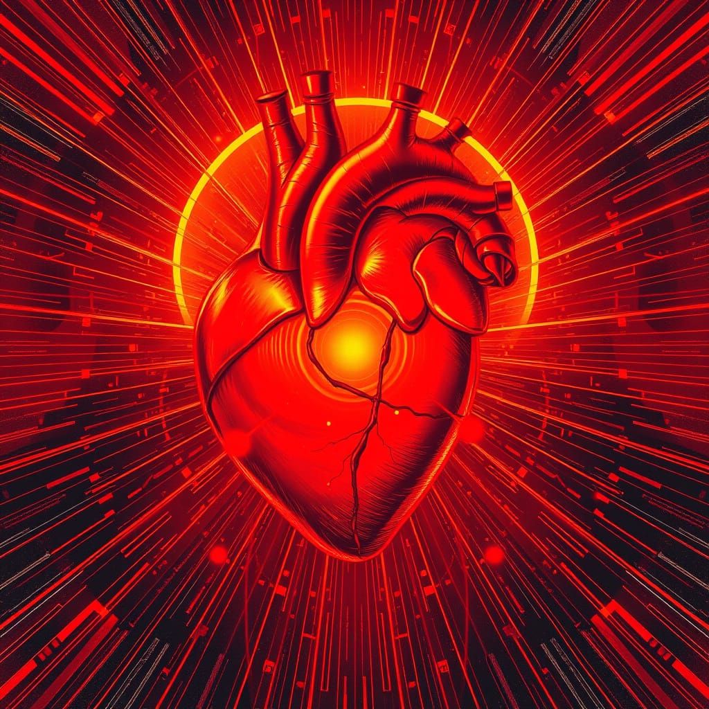 Radiant Fiery Heart in Pop Art Style
