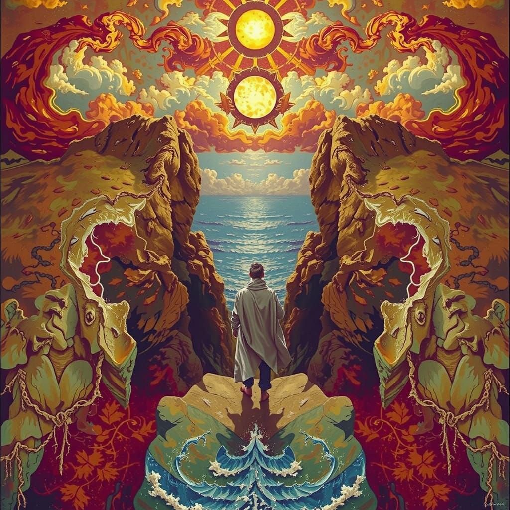 Romanticism Landscape with Figure on Cliff