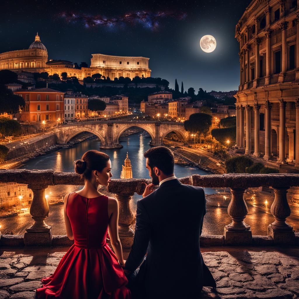 Romantic Date Night in Rome Under Moonlight