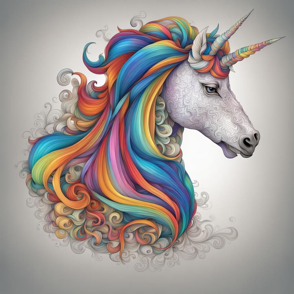 Rainbow Unicorn with Abstract Vector Fractal Elements