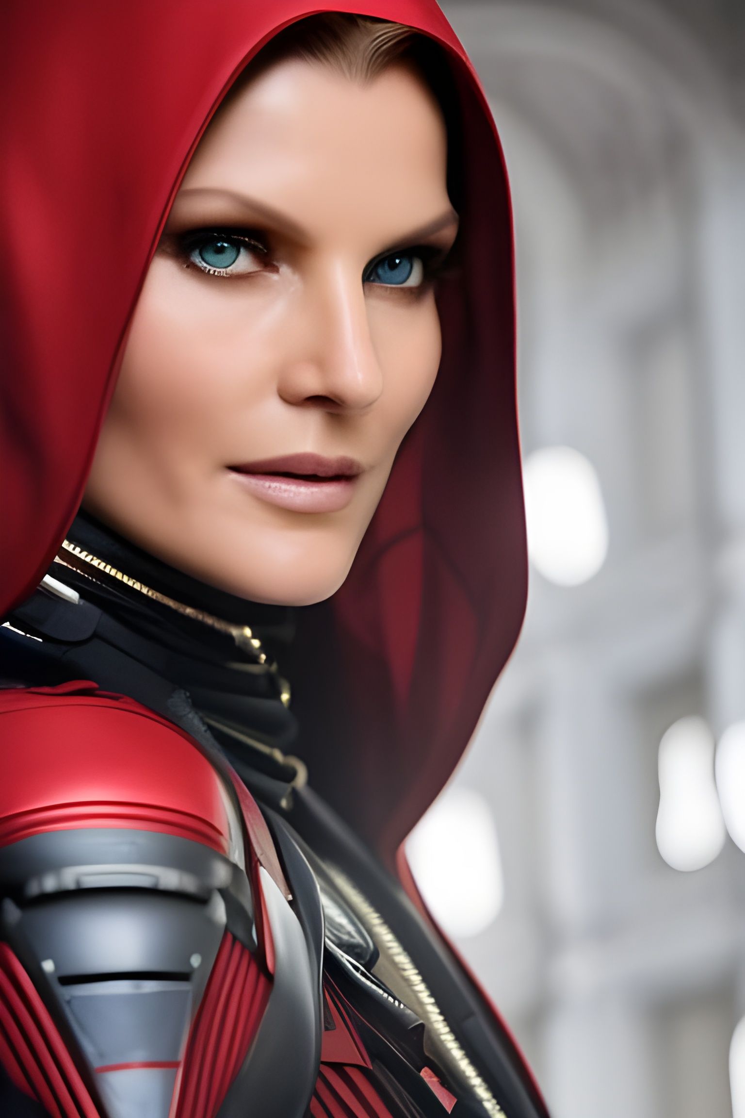 Futuristic Portrait of Woman in Hooded Cloak