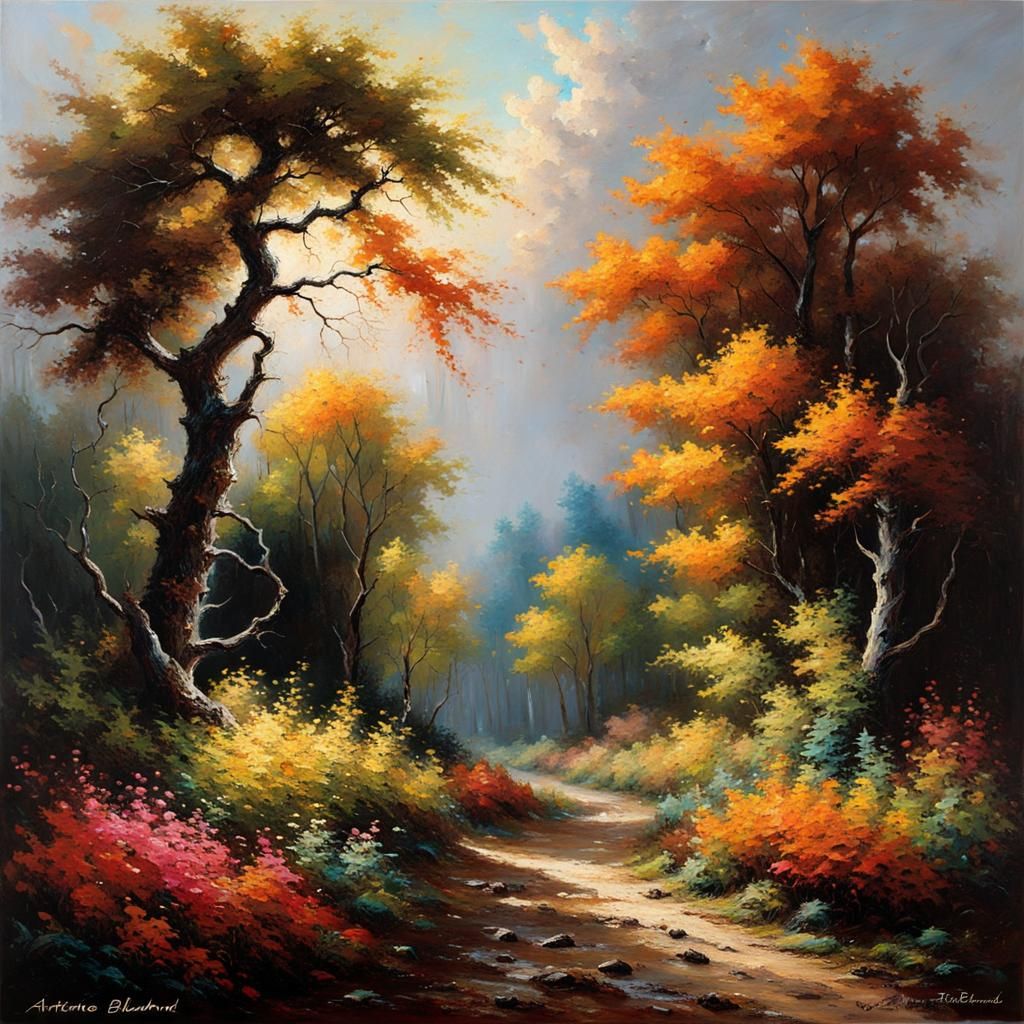 Eldritch Forest Painting in Traditional Style