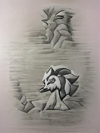 Midnight Lycanroc: Fauvist Stipple Pencil Sketch