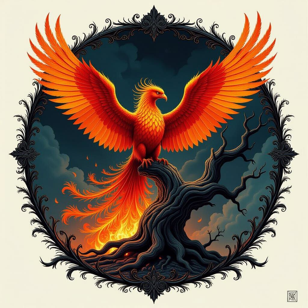 Majestic Phoenix Rises From Ancient Tree Ashes