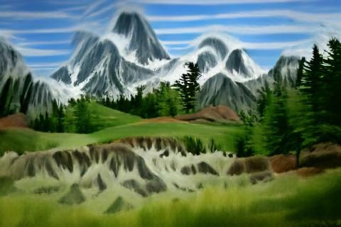Tranquil Mountain Landscape in Bob Ross Style