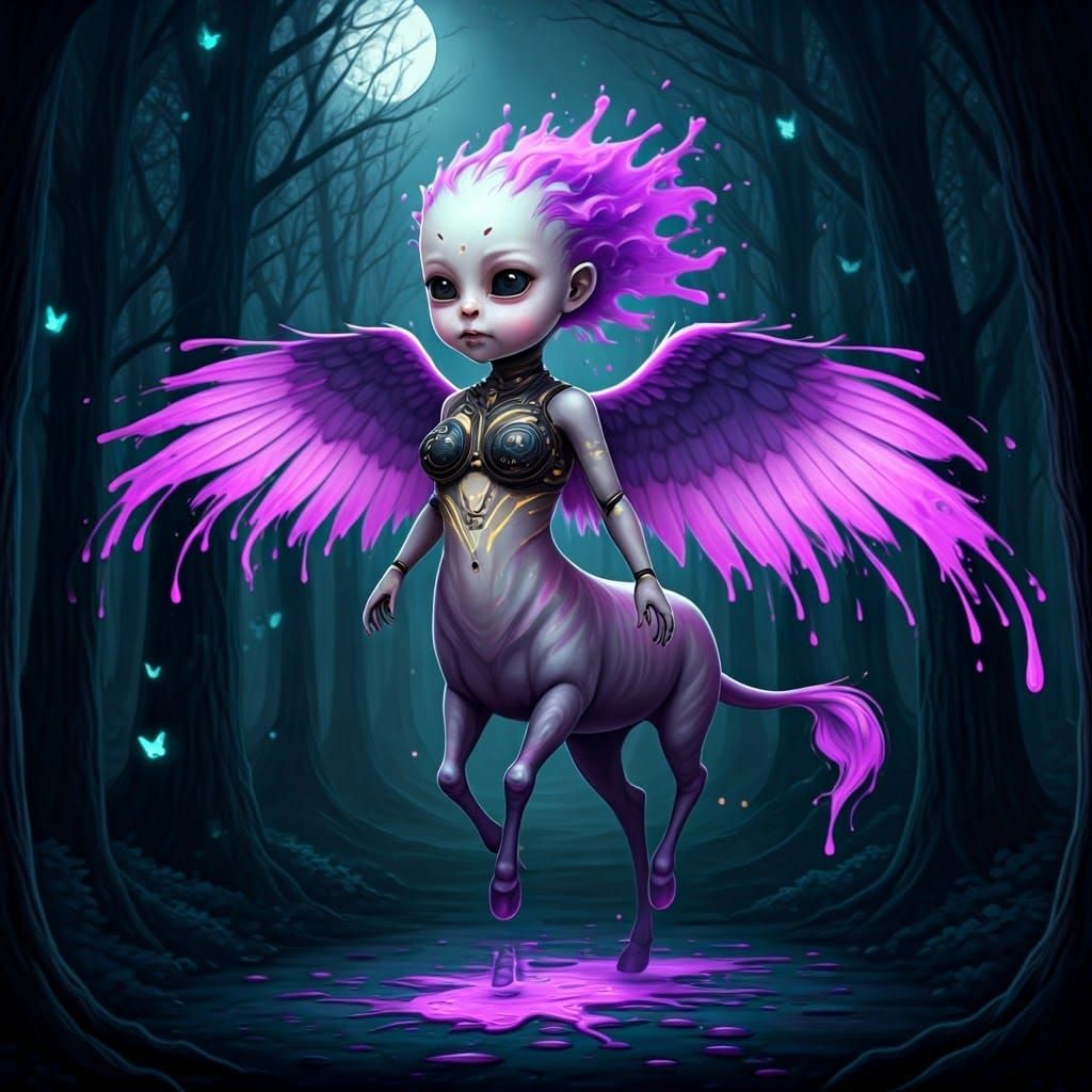 Surreal Centaur Baby in Moonlit Forest