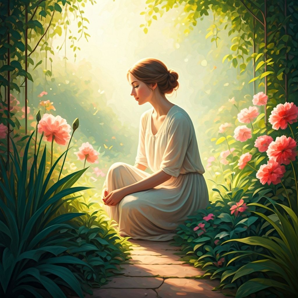 Serene Woman in Sunlit Garden