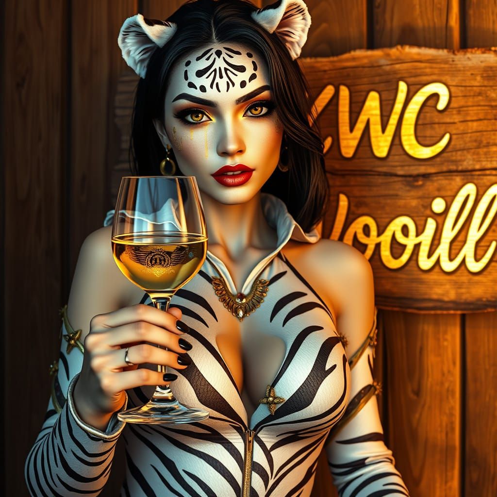Stunning White Tiger Cosplay in Golden Dreamlike Scene