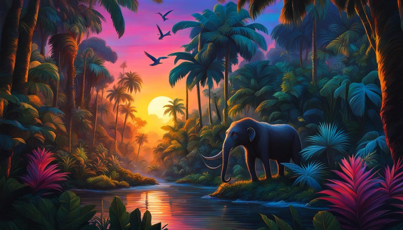 Hyperrealistic Jungle Animals at Sunset