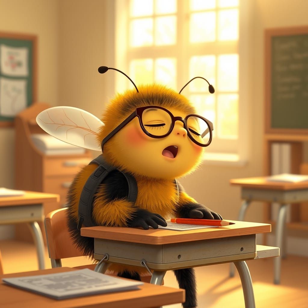 Sleepy Bumblebee Student in Dreamy Classroom
