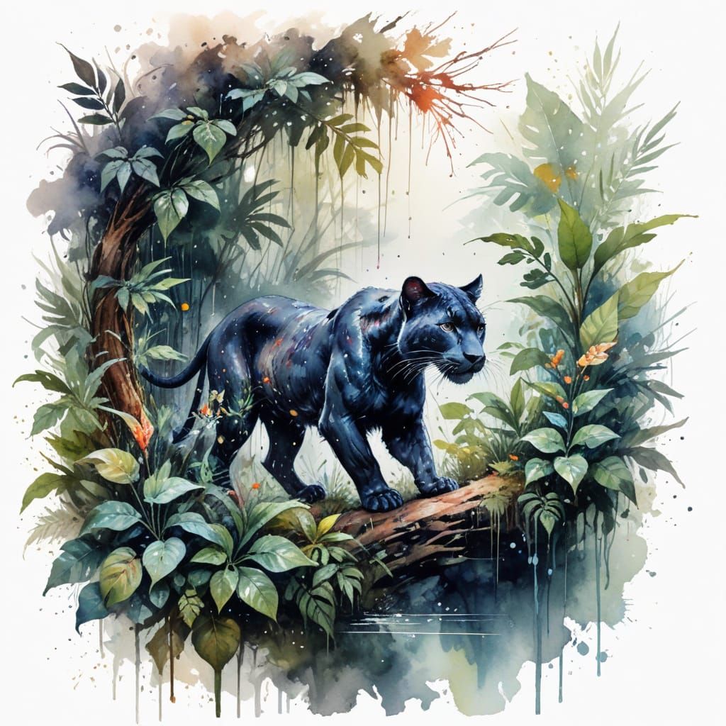 Moonlit Panther Slithers Through Rainforest in Whispers of W...