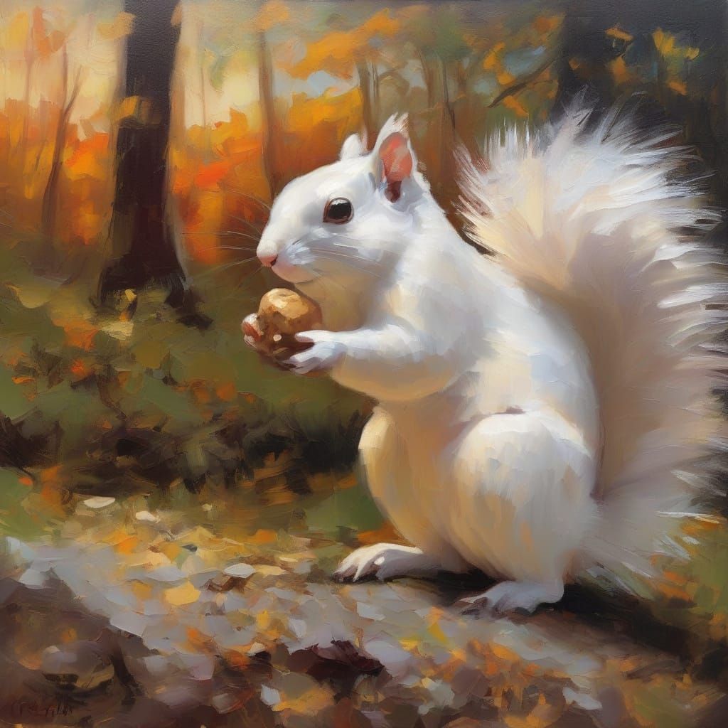 Impasto Squirrel Portrait in Golden Hour