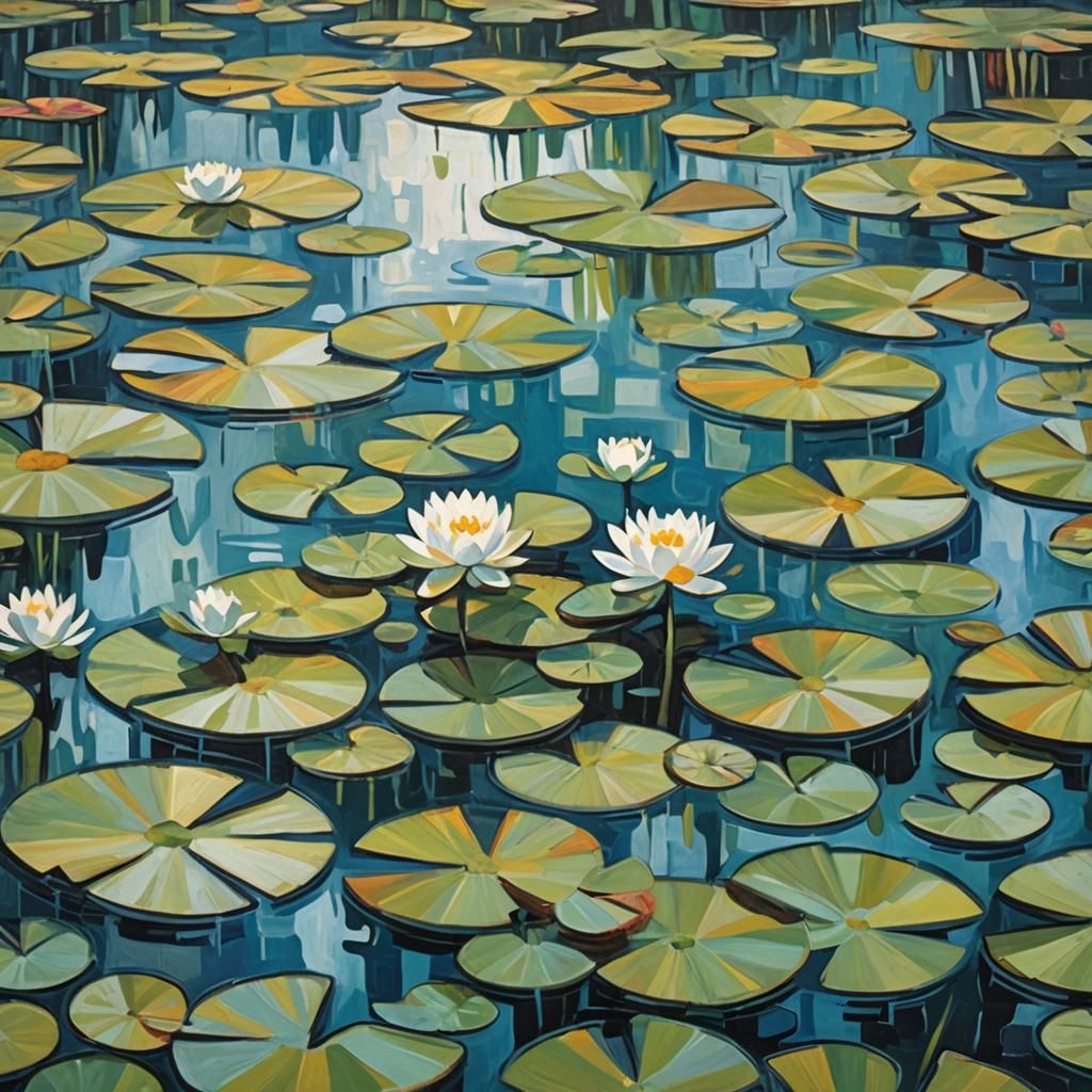 Cubist Water Lilies Oil Painting