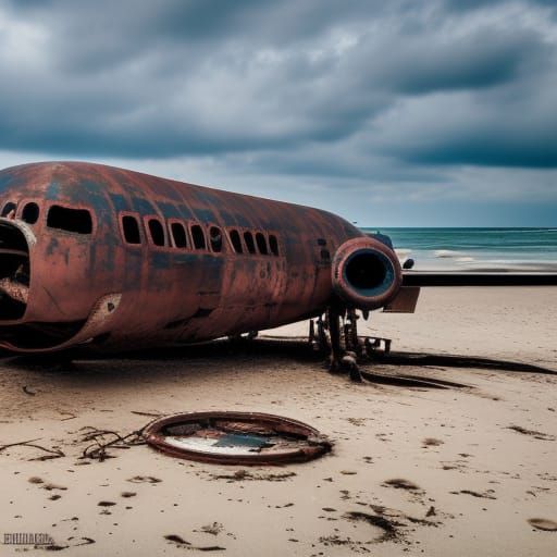 Wasted Aircraft on Beach in Natural Lighting