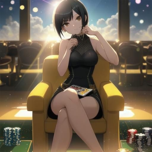 Casino Girl Holding Poker Chips, Professional Photography