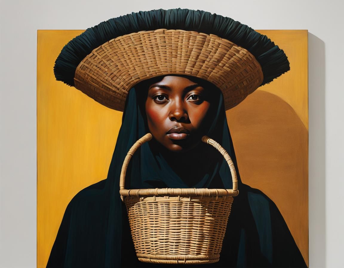 Woman with Basket: Biomorphic Black Arts Painting