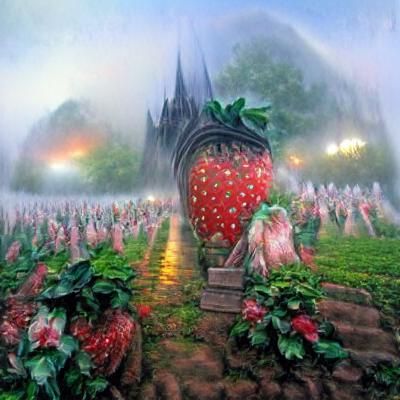 Ethereal Strawberry Fields Fantasy Landscape