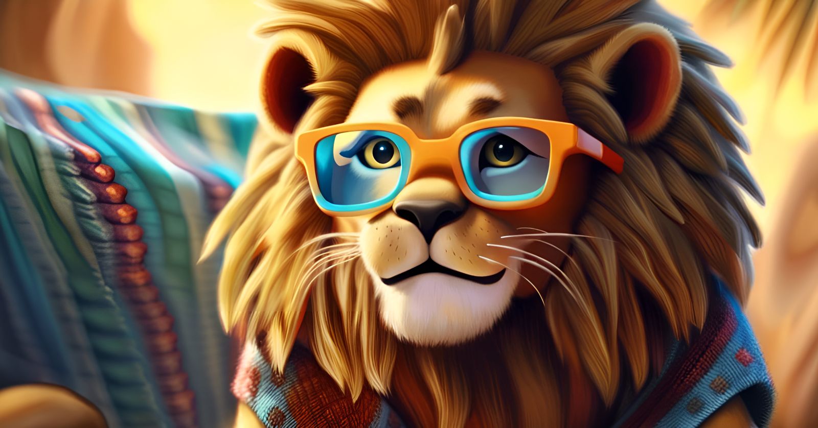 Lion with Stone Age Glasses and Prehistoric Baby